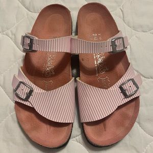 Birki’s by Birkenstock Aziza Pink Striped Sandals size 6 Narrow